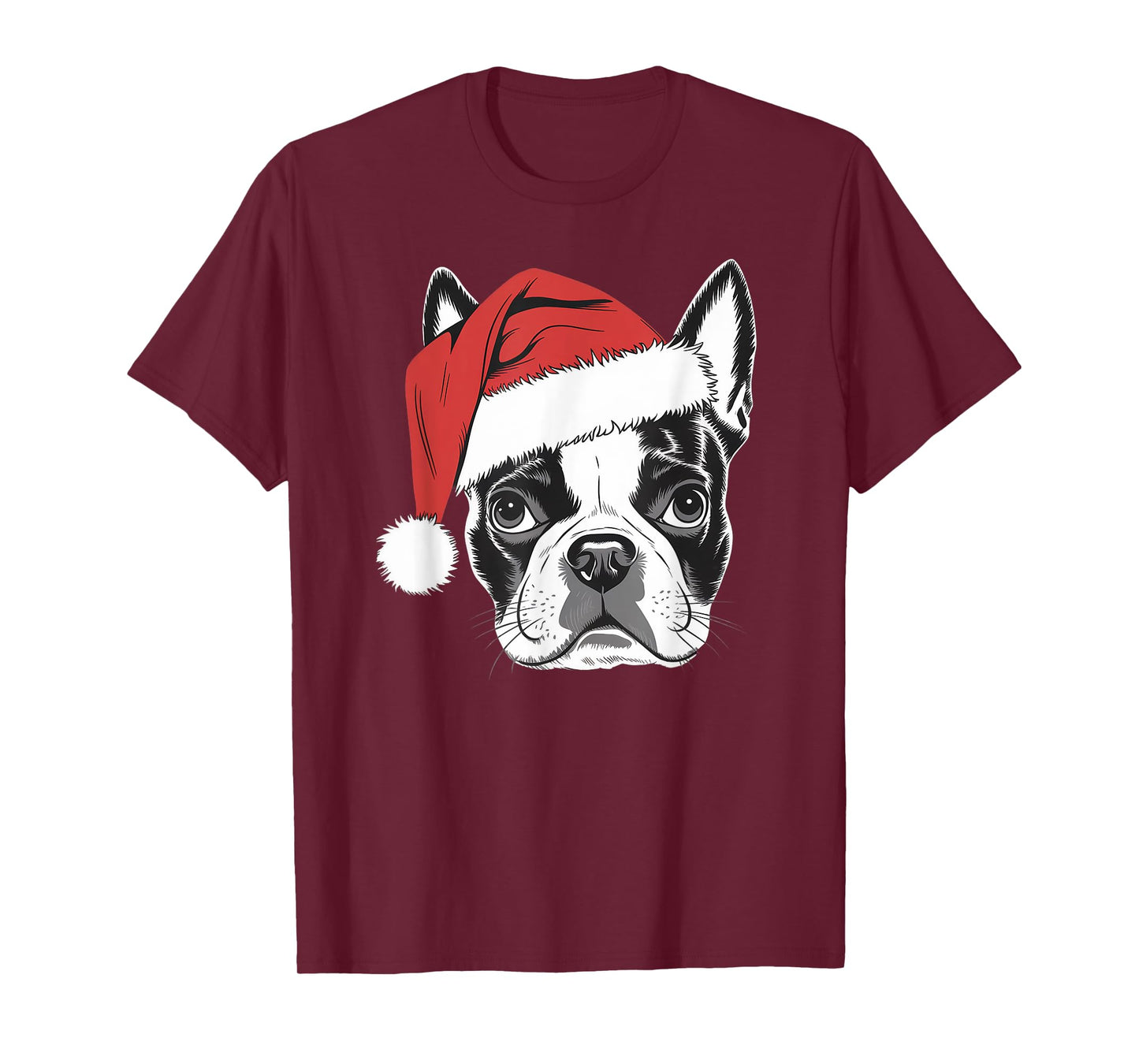 Joyful Boston Terrier Santa Dog on Boston Terrier Christmas T-Shirt for Men Women Kids