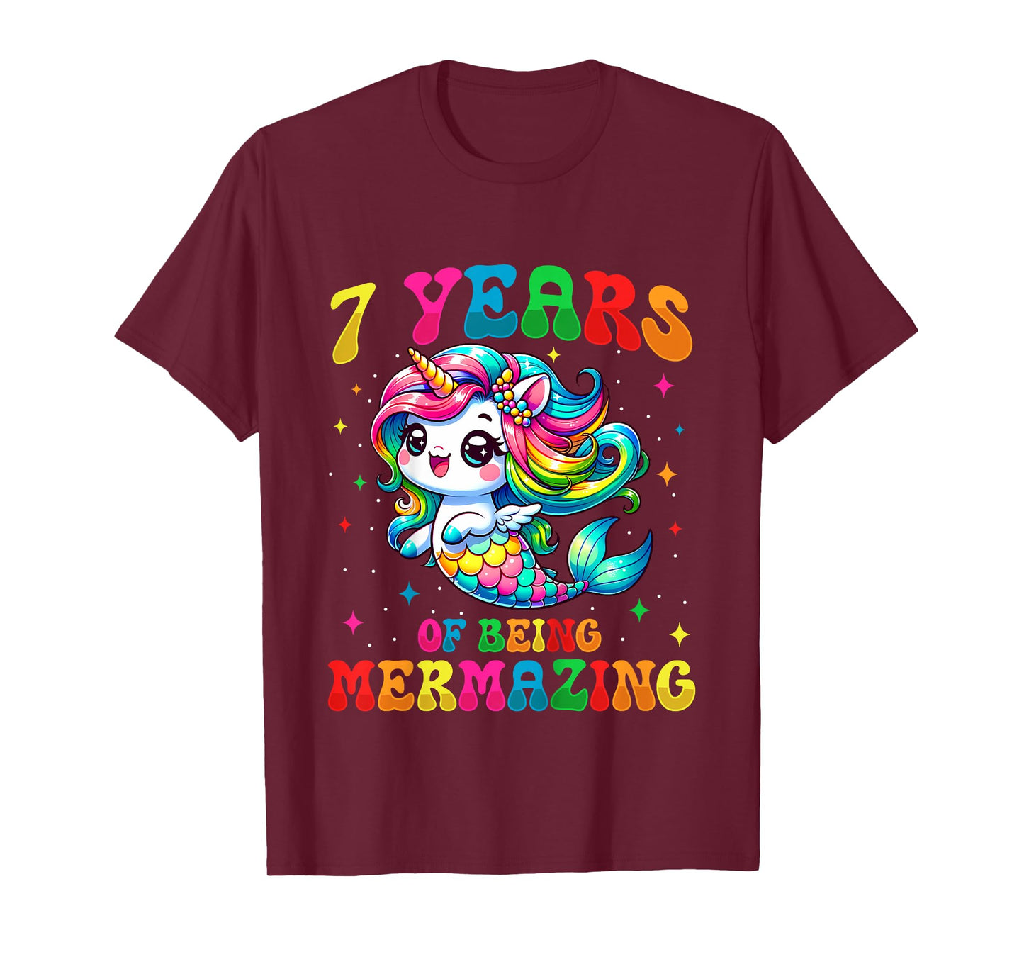 7 Years Old Mermaid Unicorn 7th Birthday Party Girls T-Shirt