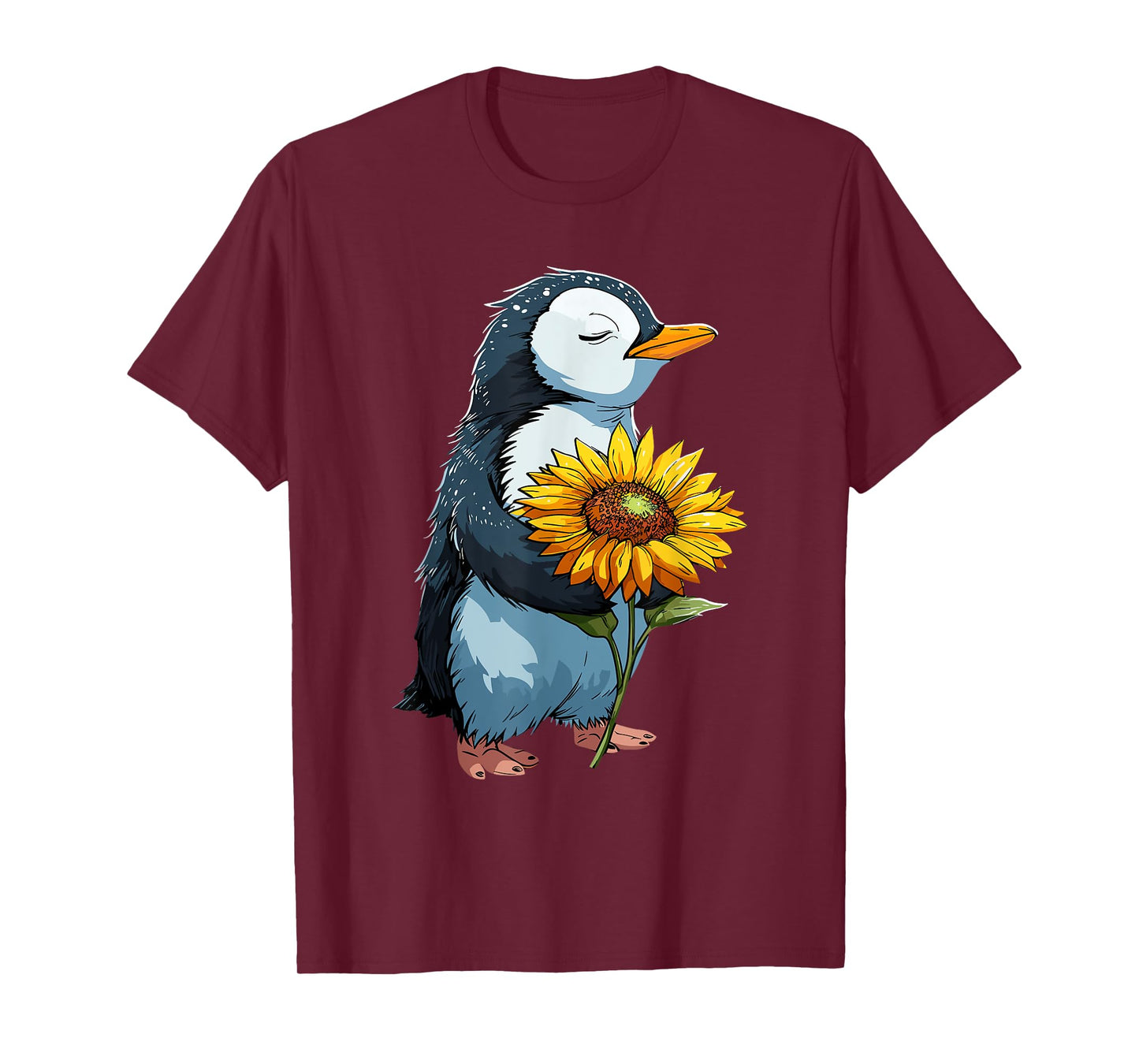 Penguin Holding Sunflower Cute Penguin Lover T-Shirt