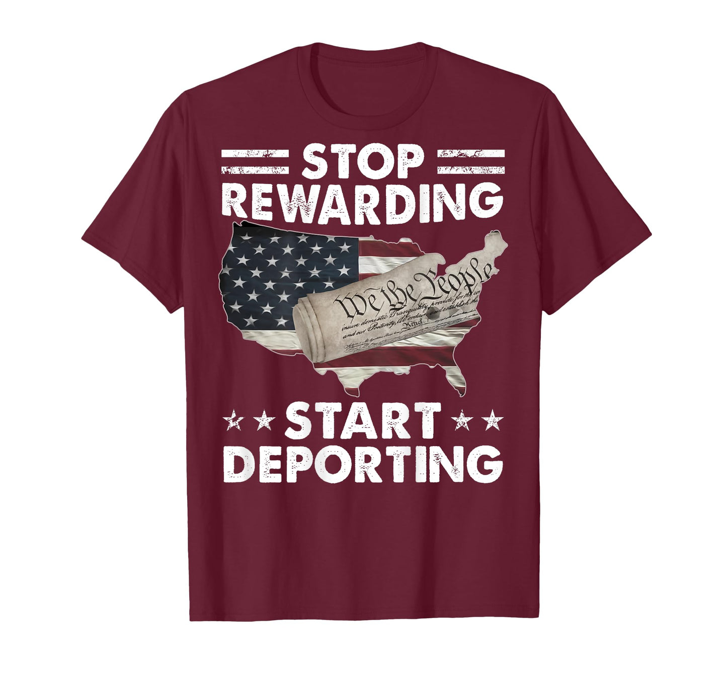 Stop Rewarding Start Deporting Vintage American Flag (BACK) T-Shirt