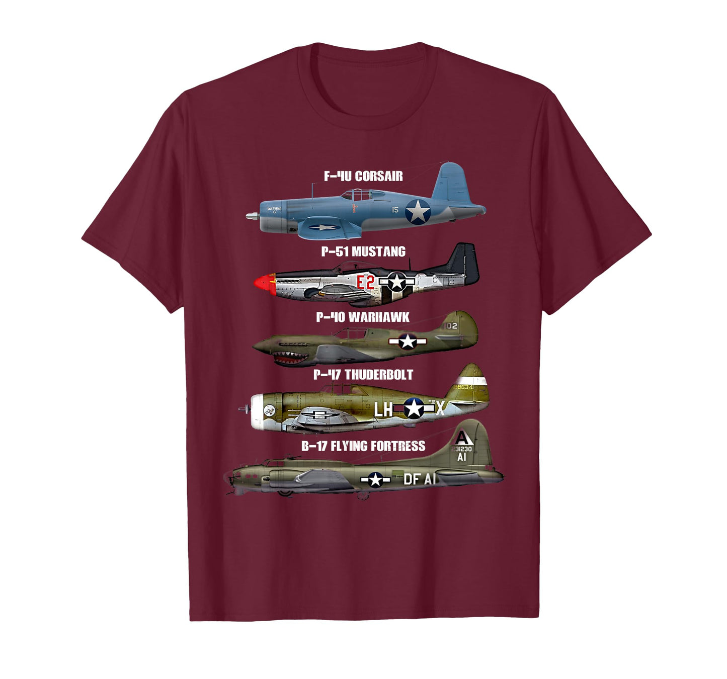 WW2 Warplane Warbirds B-17 P51 Mustang F4U Corsair T-Shirt