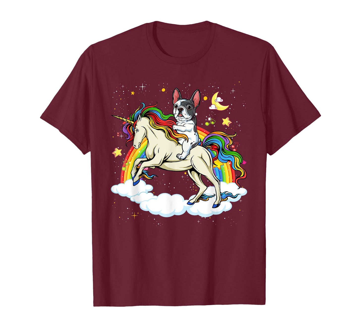 Boston Terrier Riding Unicorn Gifts Boys Girls Kids Rainbow T-Shirt