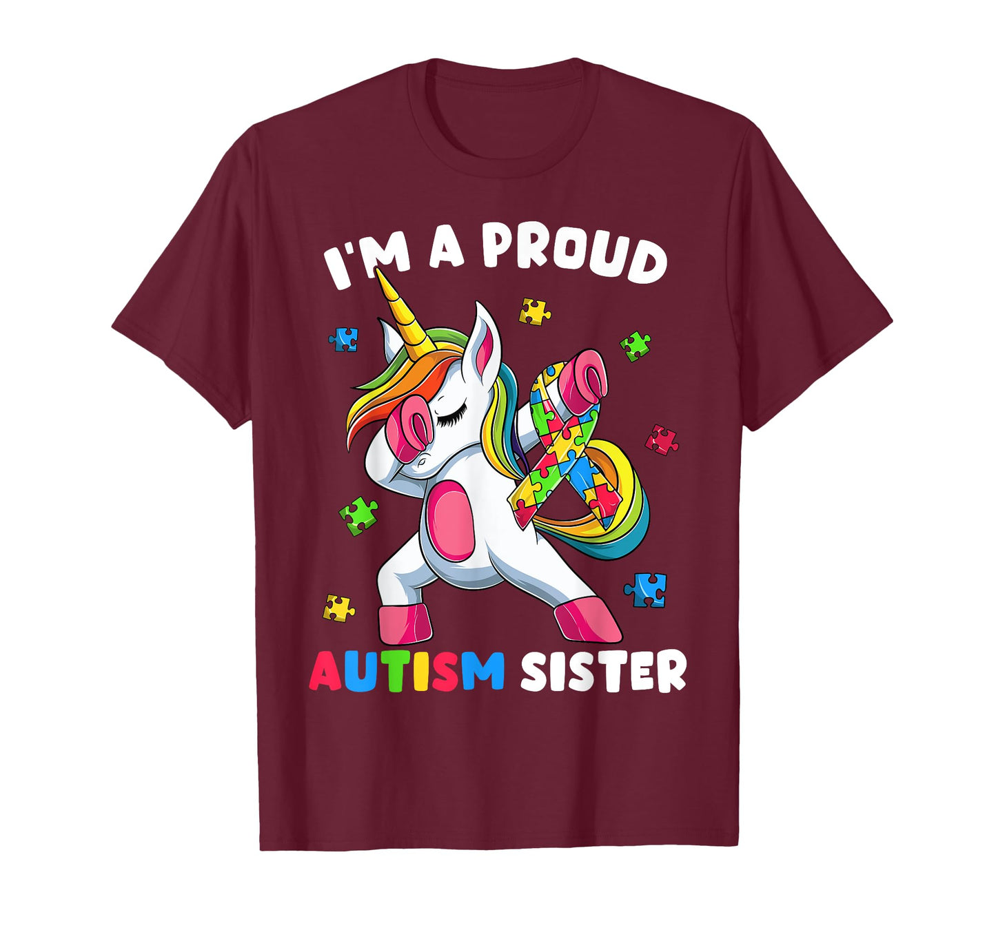 Proud Autism Sister Dab Dance Shirts, Girls Dabbing Unicorn T-Shirt