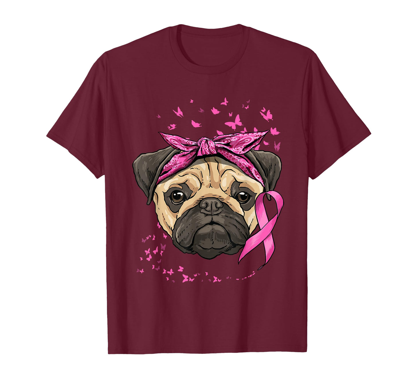 Breast Cancer Awareness Pug Dog Pink Ribbon Cancer Survivor T-Shirt