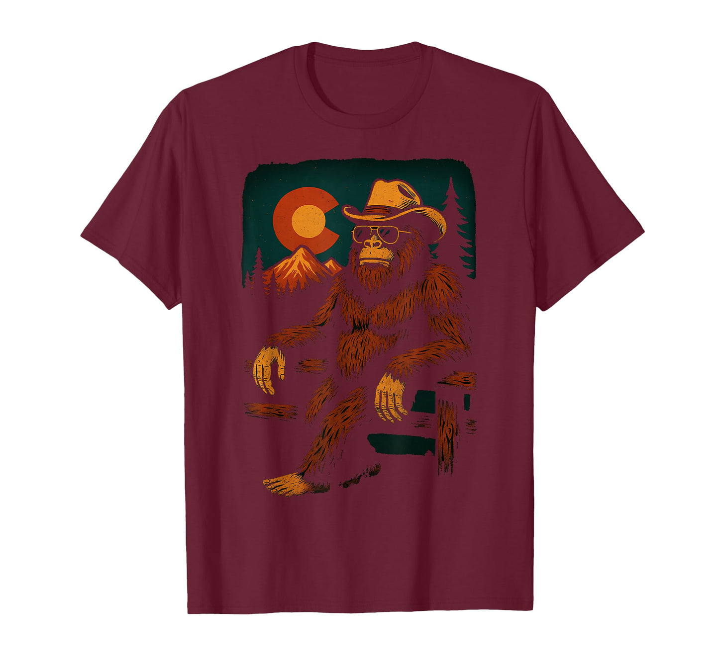 Colorado Cowboy Bigfoot Sasquatch Western Sunset Vibes T-Shirt