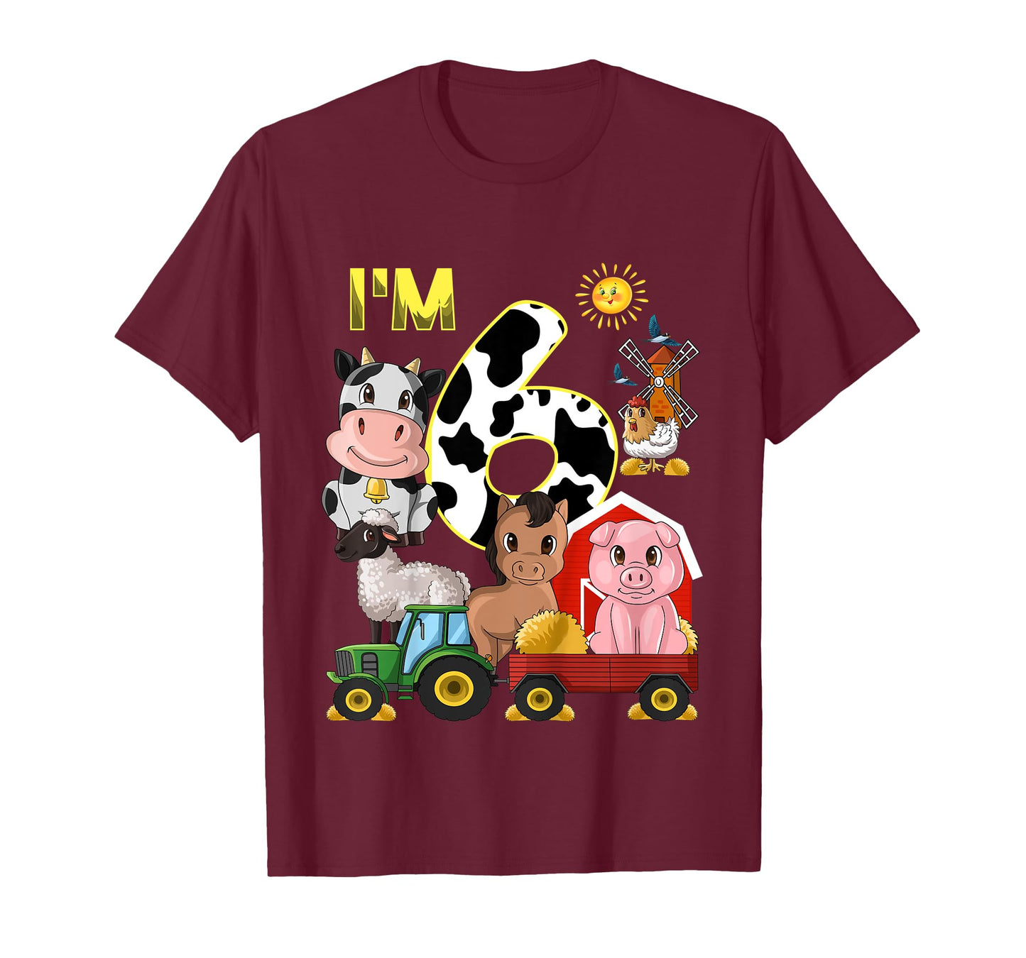 Kids Farm Animals Tractor 6th Birthday 6 Year Old Birthday Party T-Shirt