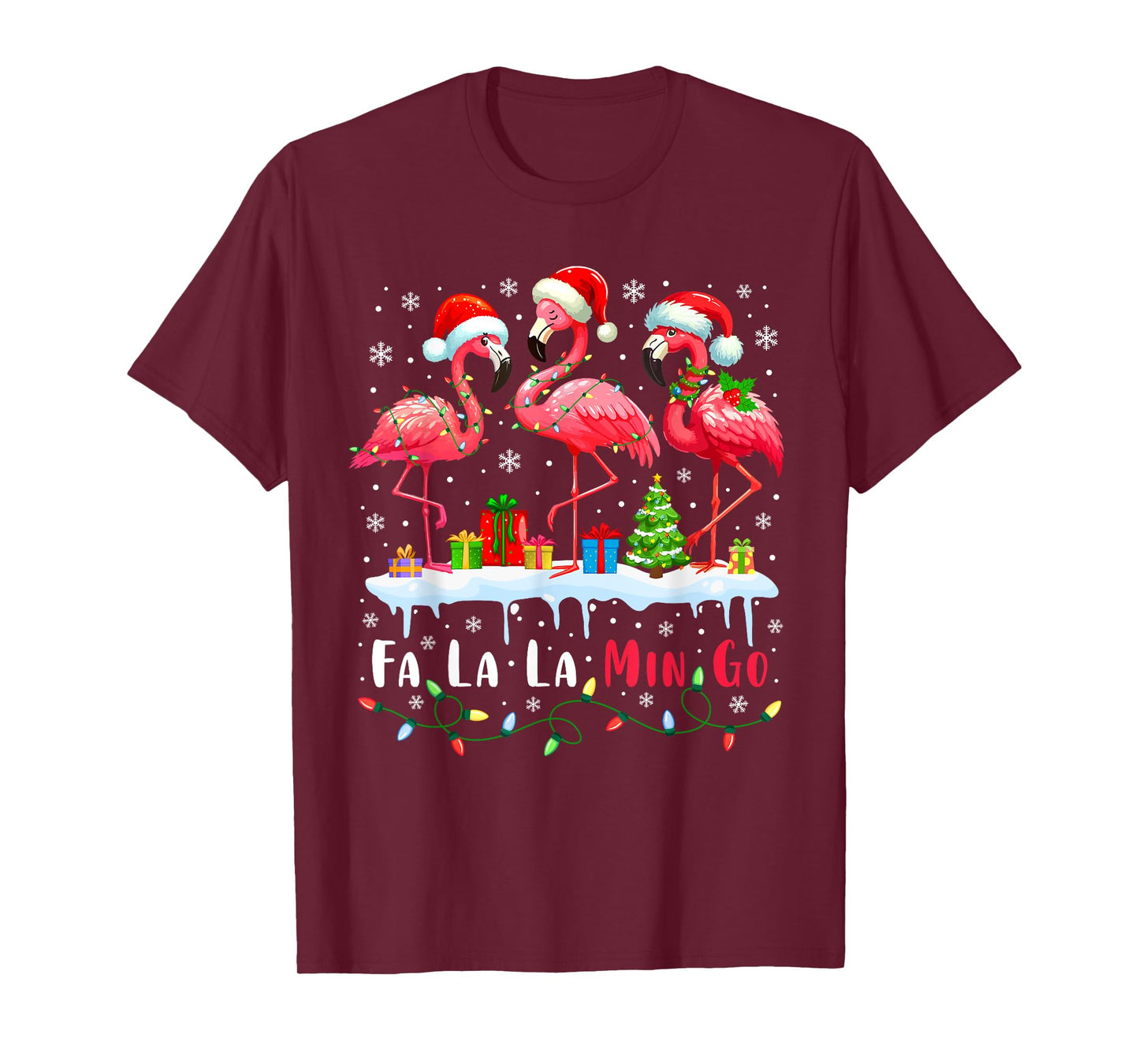 Fa La La Mingo Flamingo Christmas Tropical Xmas Tree Lights T-Shirt