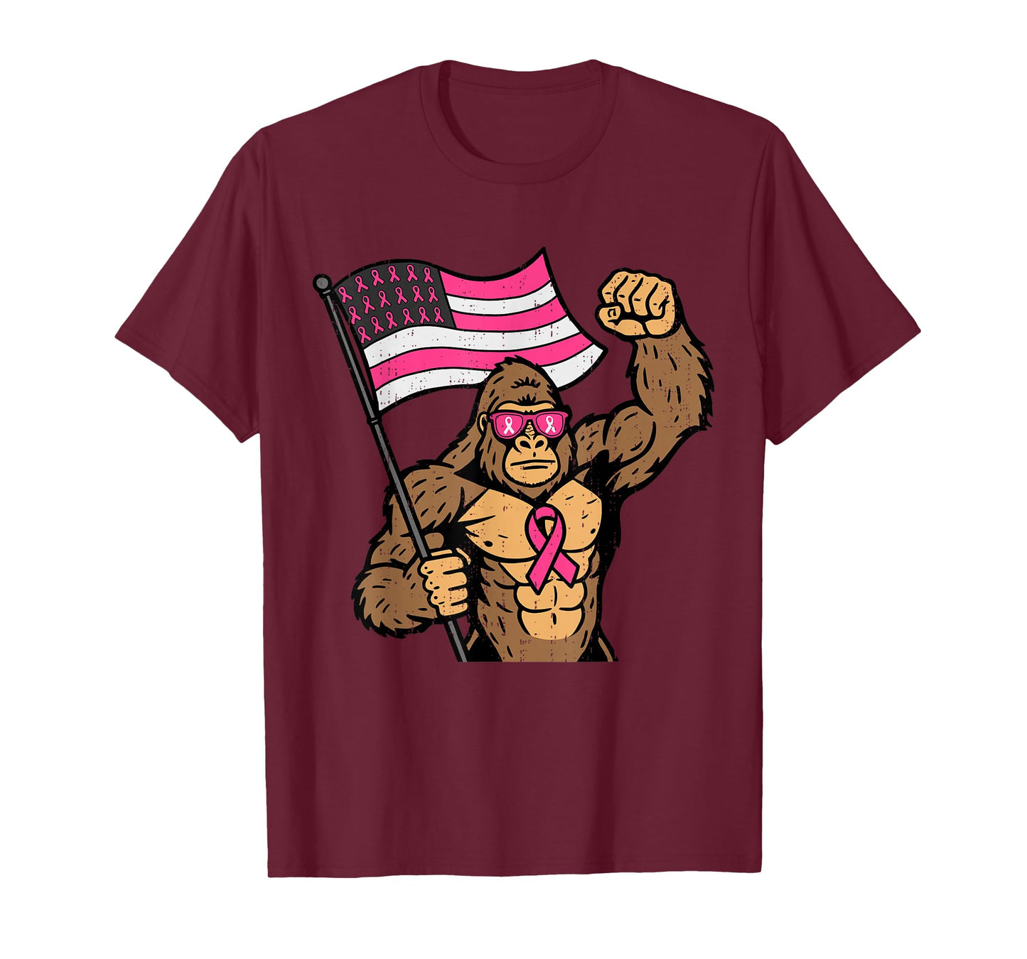 Bigfoot Sasquatch Breast Cancer Pink Ribbon Support Men Boys T-Shirt