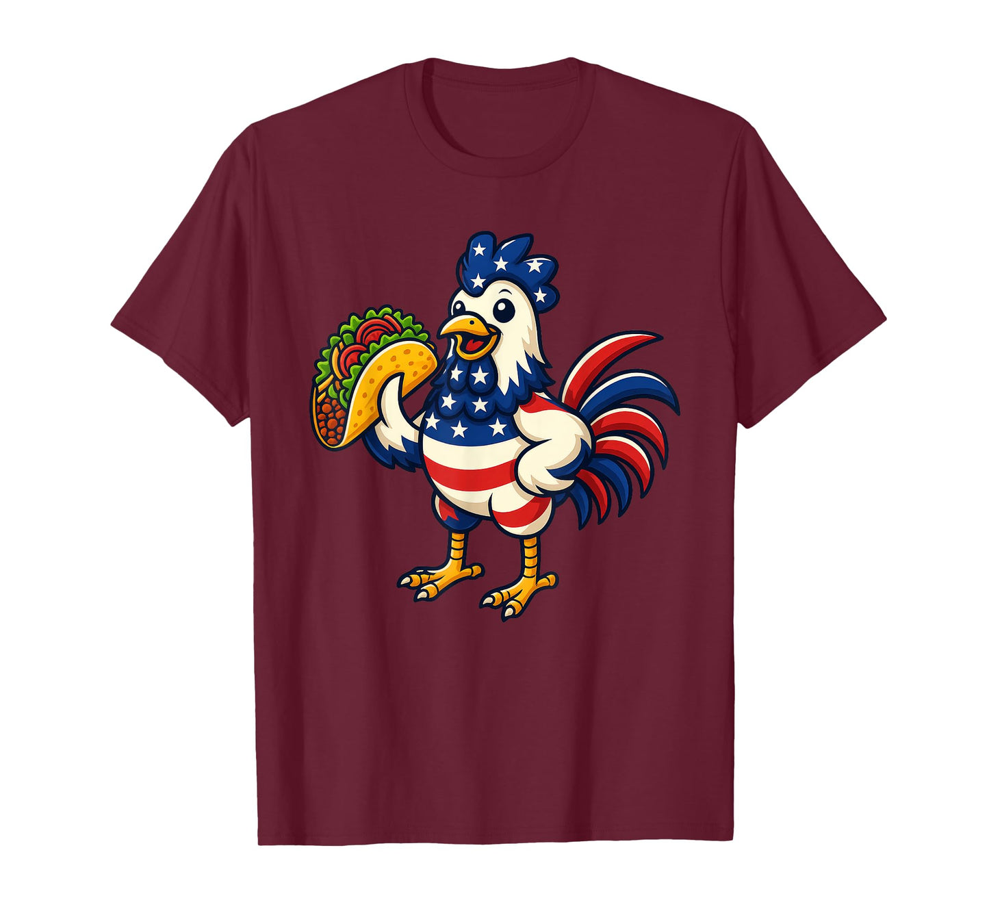 Chicken Eating Taco American Flag 4th Of July T-Shirt