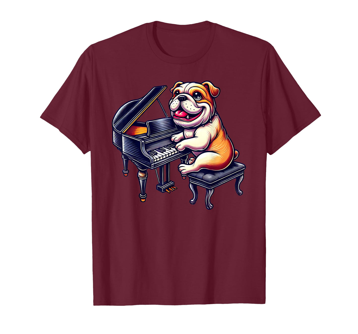 Cute English Bulldog Dog Playing Piano Musician Music T-Shirt