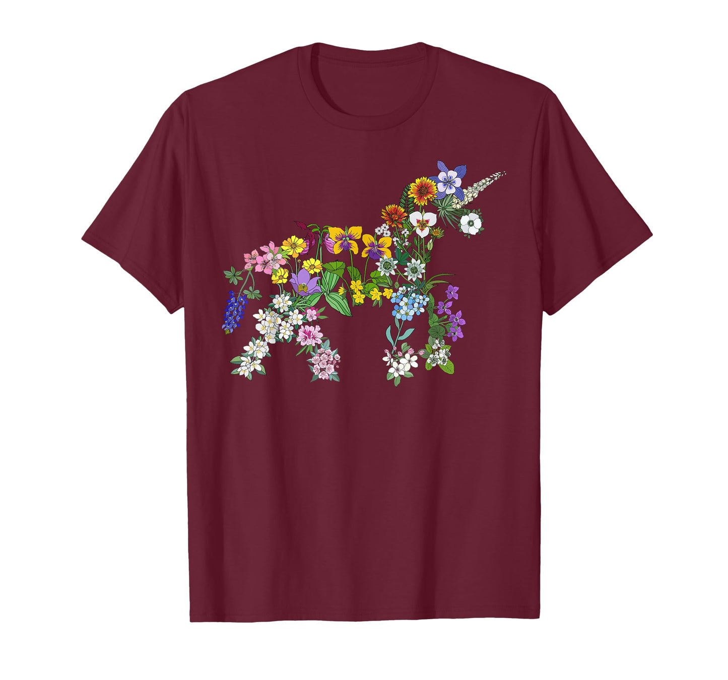 Floral Unicorn Wildflowers Flower Unicorn Shape Graphic Tee T-Shirt