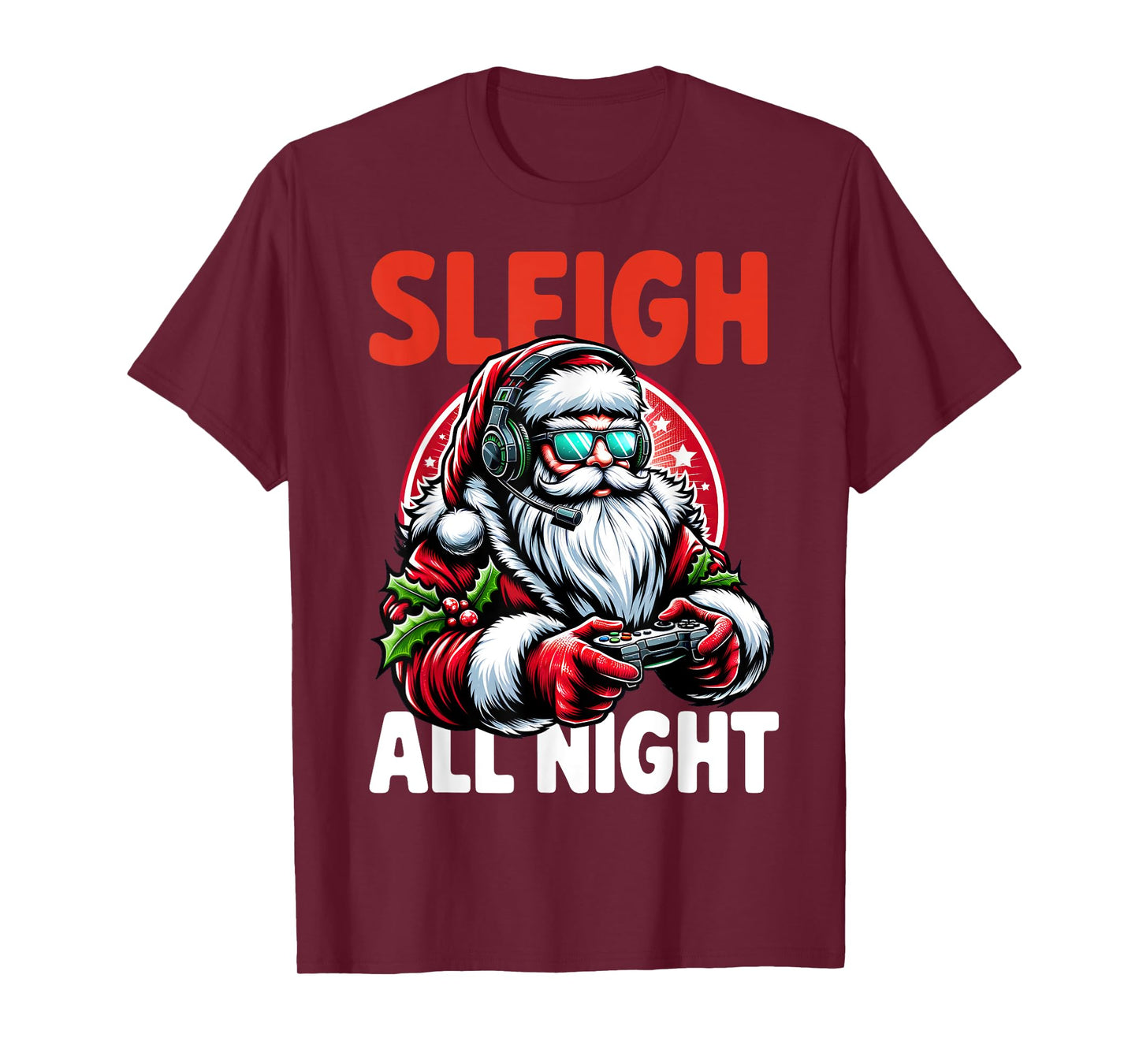Christmas Gamer Boys Sleigh All Night Video Game Santa Xmas T-Shirt