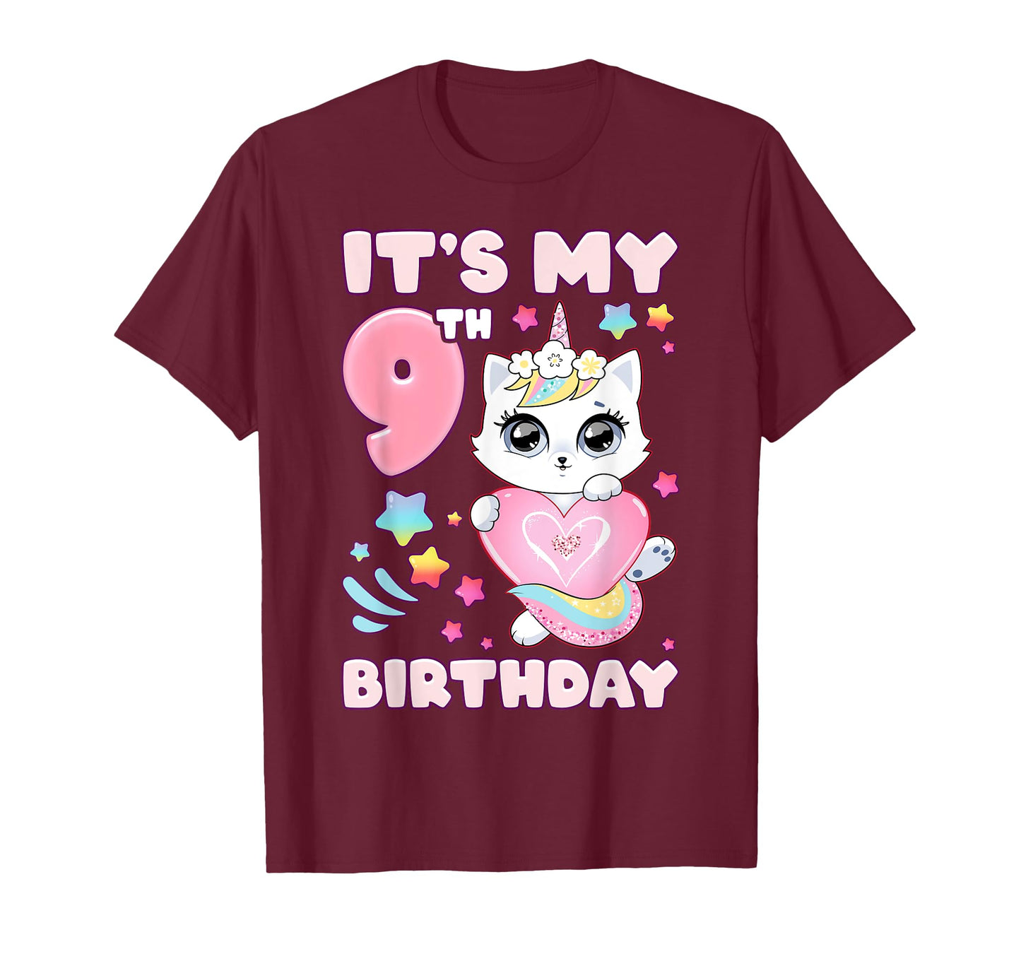 Birthday girl 9 years old, cat, unicorn, 9th birthday T-Shirt