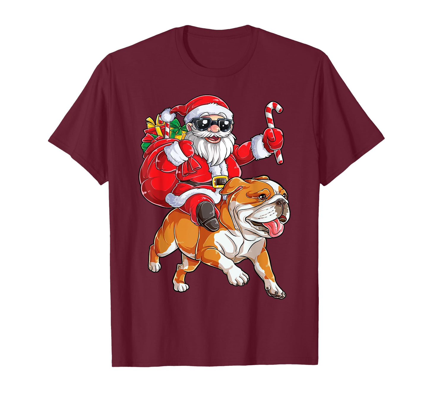 Christmas Santa Claus Riding English Bulldog Xmas Boys Dog T-Shirt
