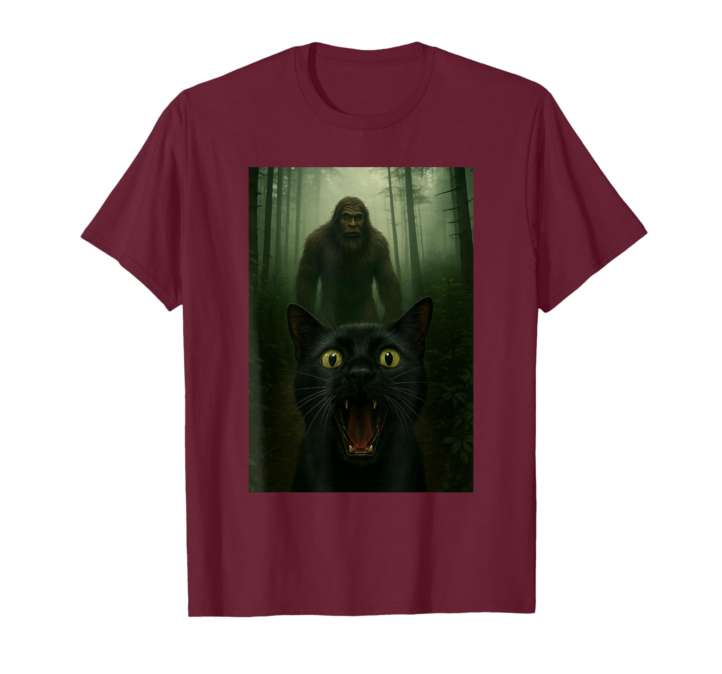 Black Cat Selfie With Bigfoot Funny Sasquatch T-Shirt