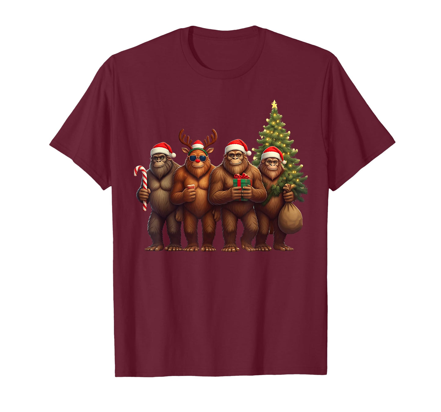 Santa Bigfoot Christmas Lights Bigfoot Lover Xmas Squad T-Shirt