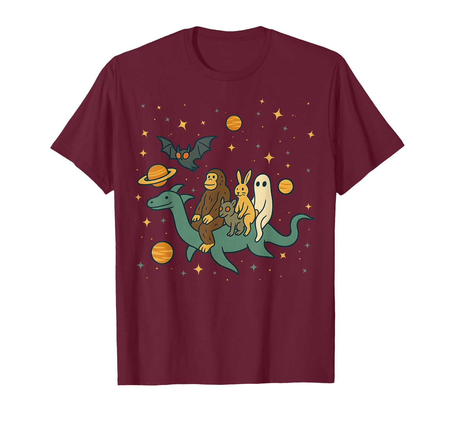 Bigfoot Jackalope Mothman Loch Ness Monster Chupacabra Space T-Shirt