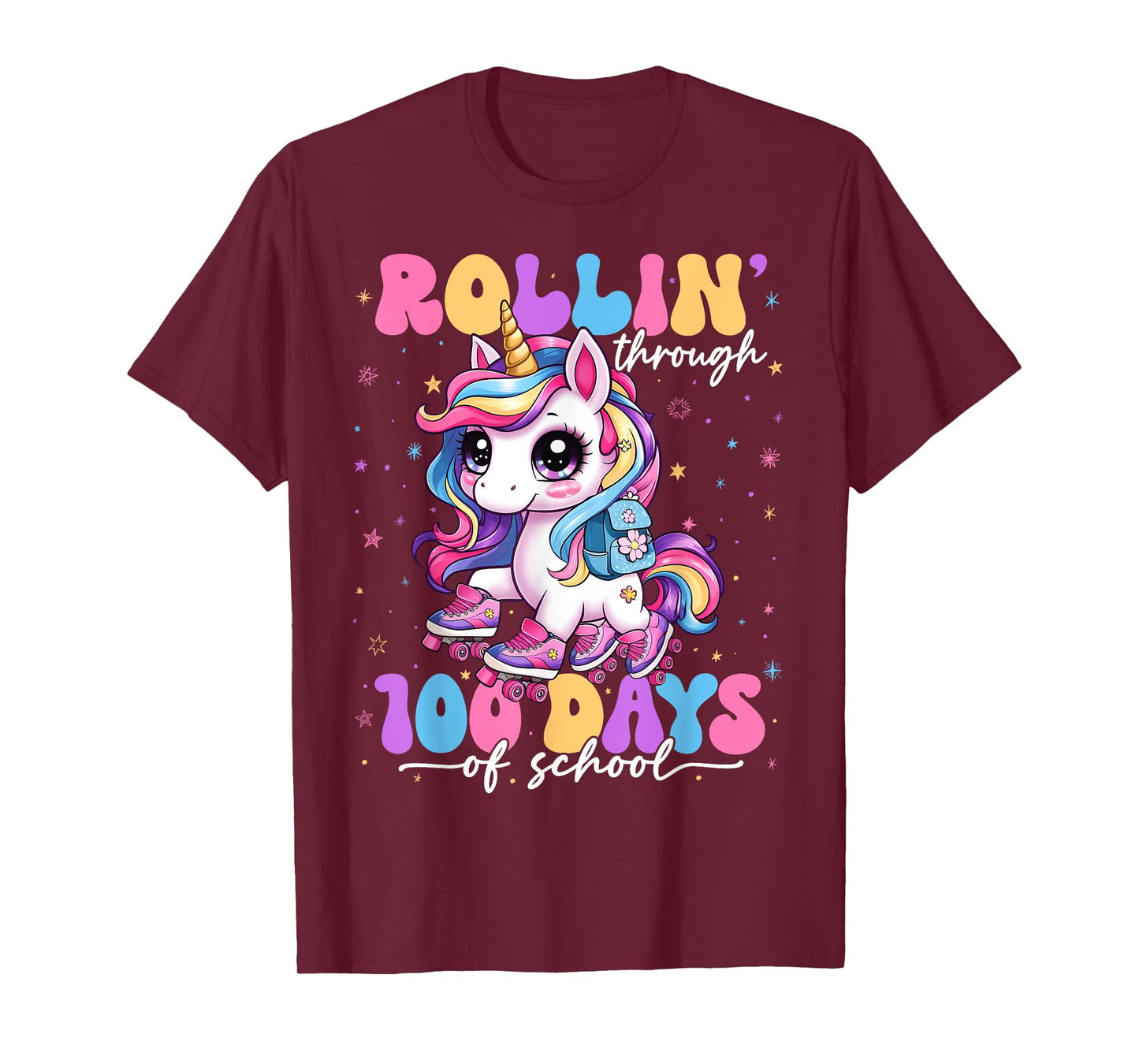 Rollin' Through 100 Days Of School 100th Day Unicorn Teacher T-Shirt