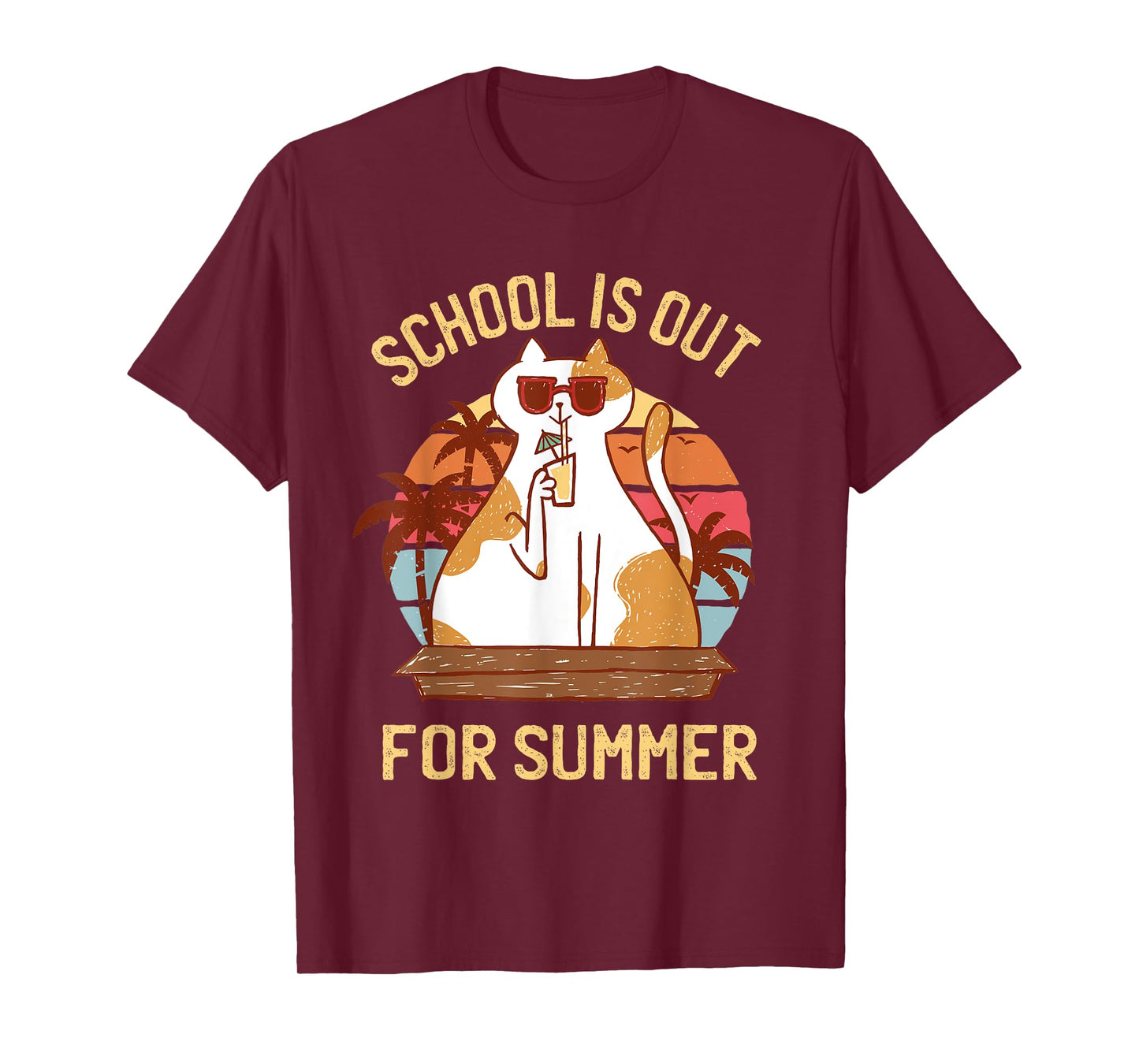 Last Day of School Shirt for Teachers - Retro Summer Cat T-Shirt