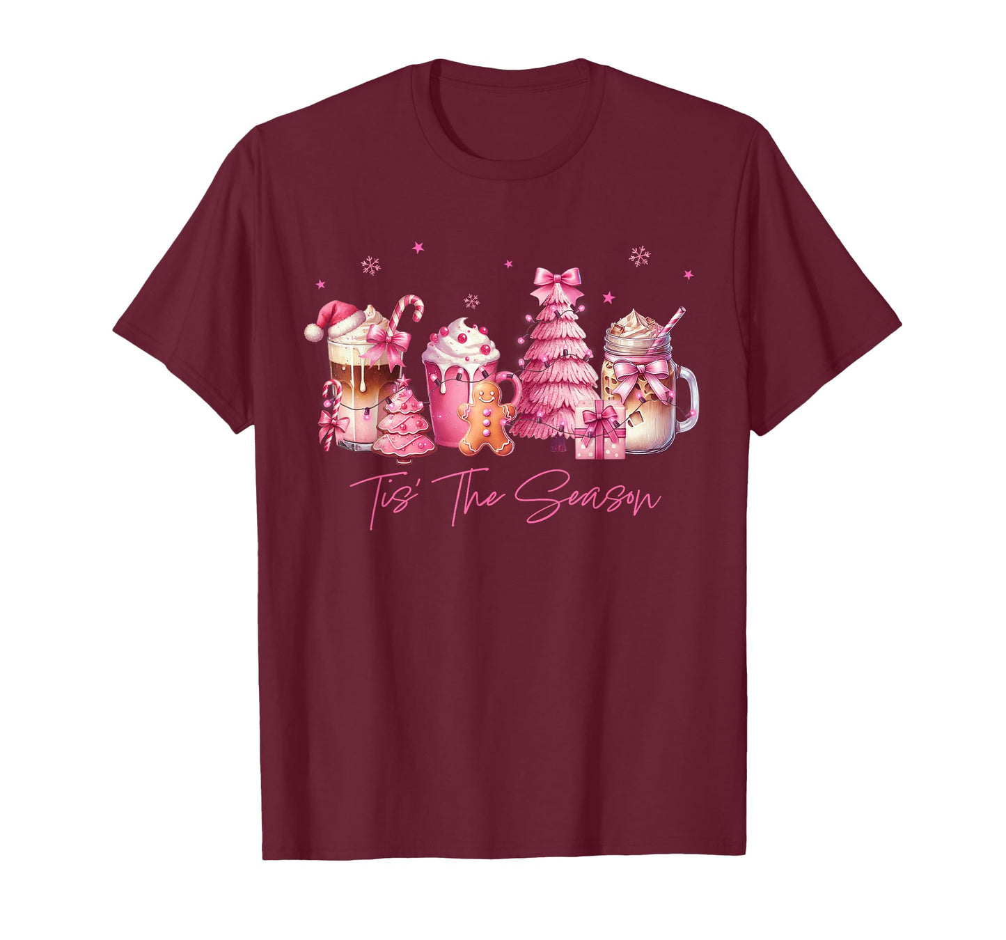 Tis The Season Pink Christmas Coffee Cups Latte Drink Outfit T-Shirt