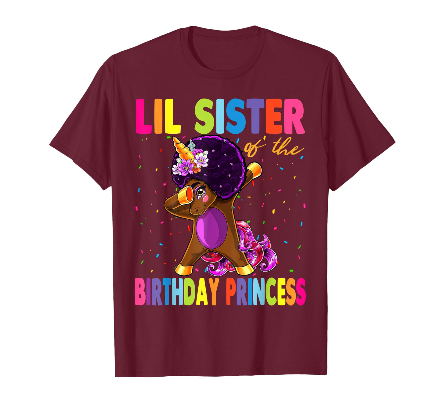 Dabbing Unicorn Afro Lil Sister of the Birthday Princess T-Shirt
