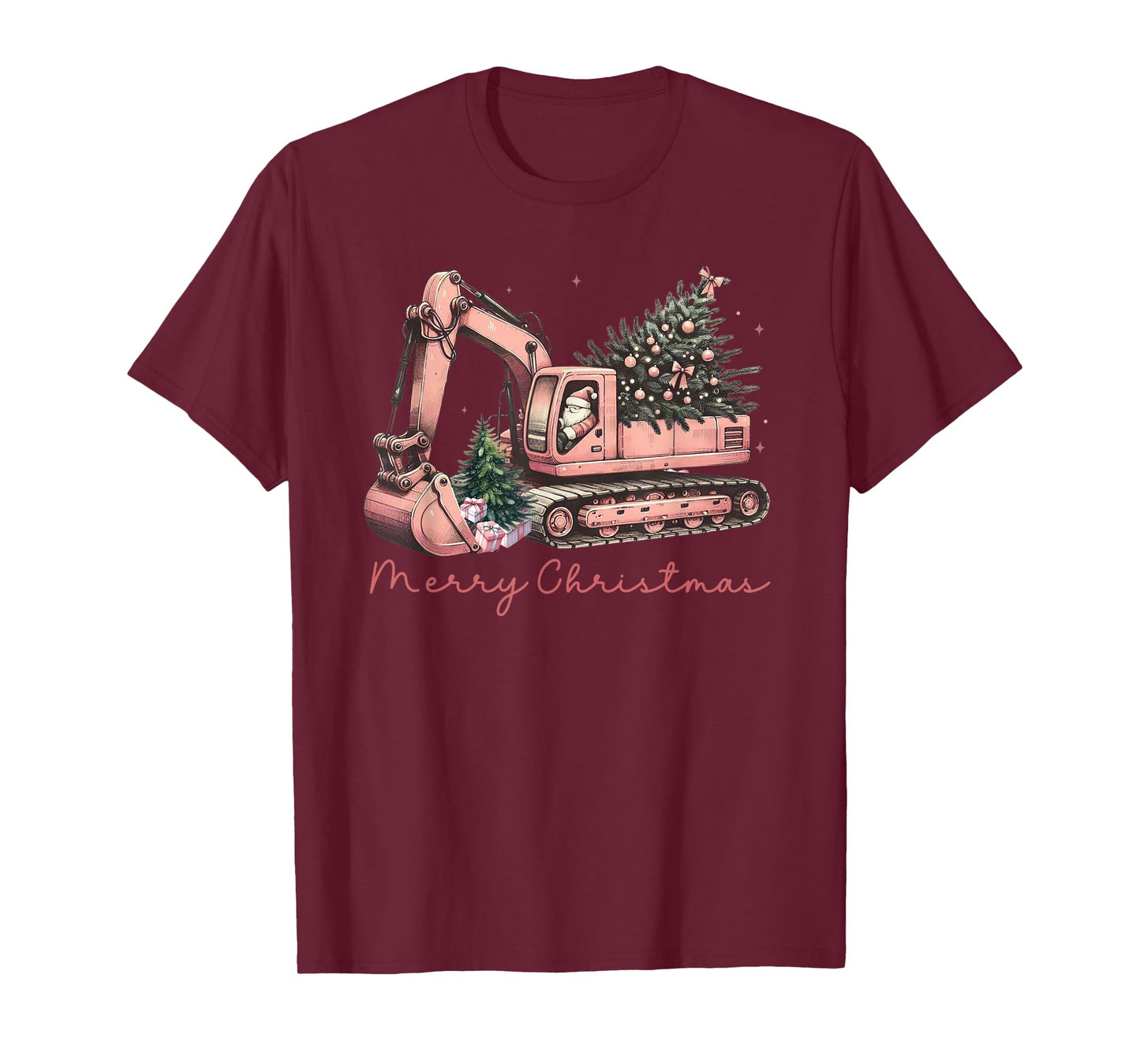 Merry Christmas Construction Excavator Christmas Tree Light T-Shirt