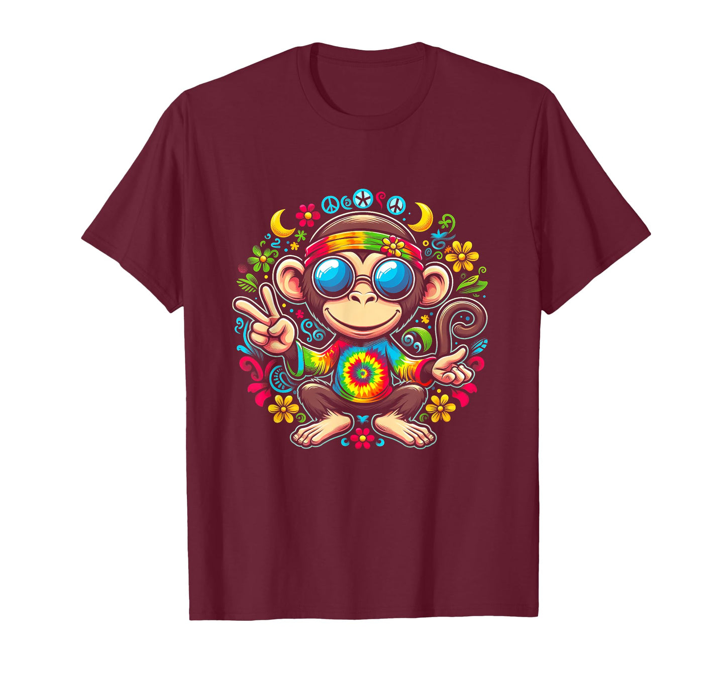 Monkey Peace Sign Tie Dye For Boys And Girl Hippie Colorful T-Shirt