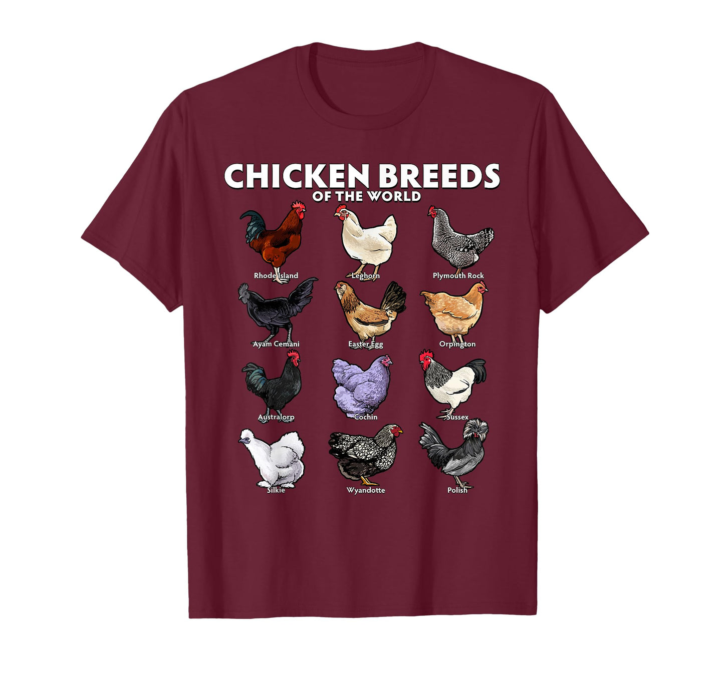 Chicken Breeds of the World Realistic Poultry Farm Chart Art T-Shirt