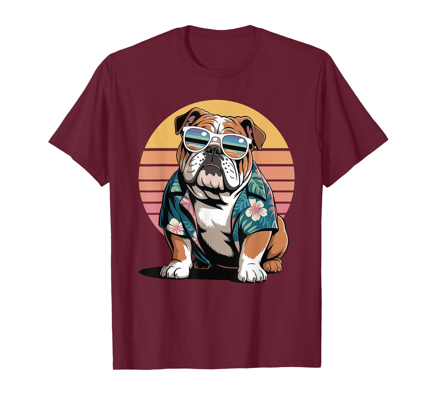 English Bulldog Sunglasses Hawaiian Beach Summer T-Shirt