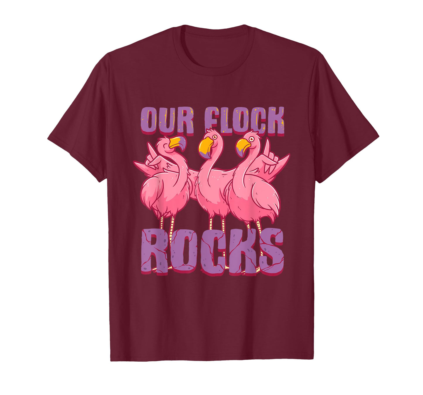 Our Flock Rocks Funny Flamingo Family Vacation Matching T-Shirt