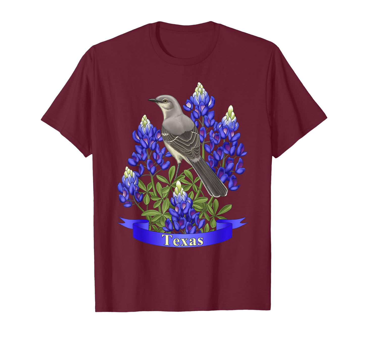 Texas State MockingBird & Purple Bluebonnet Wild Flowers T-Shirt