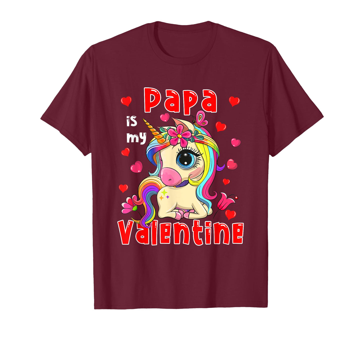 Papa Is My Valentine Cute Floral Unicorn Matching Family T-Shirt
