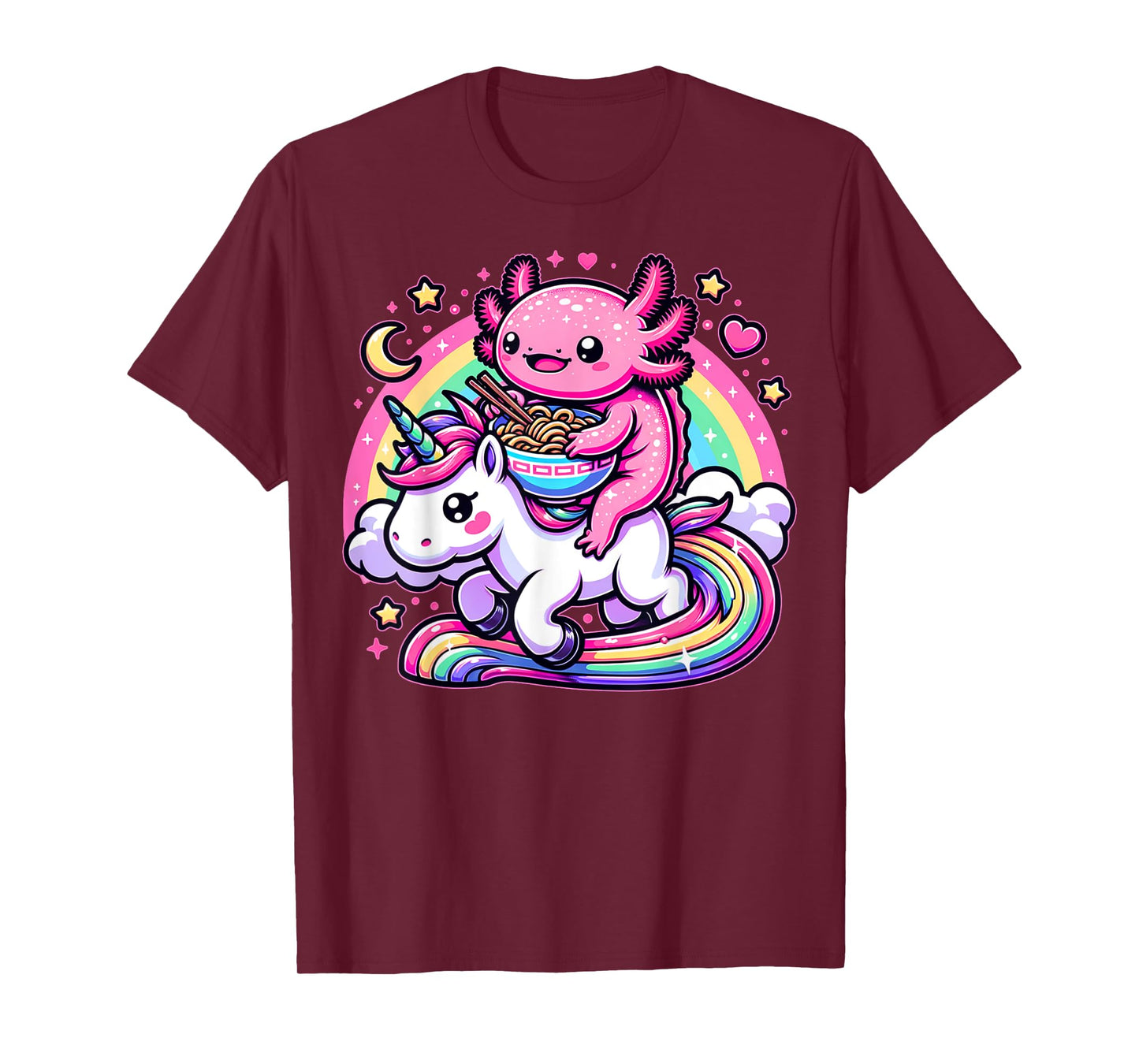 Anime Kawaii Axolotl Eating Ramen Noodles Kids Teen Girl Boy T-Shirt