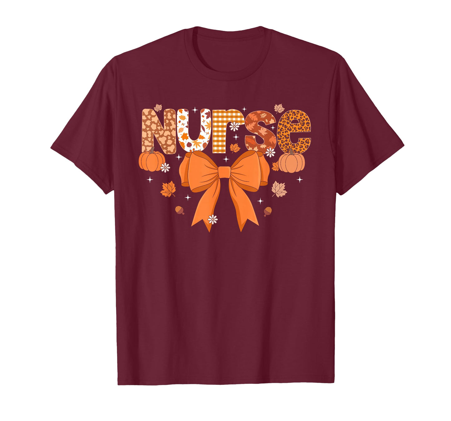 Thanksgiving Nurse Coquette Bow Nursing Fall Autumn Pumpkin T-Shirt