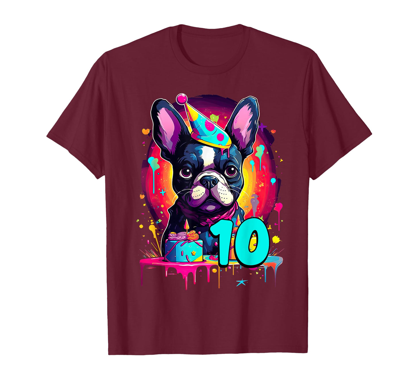 French Bulldog Dog 10th Birthday Themed Party 10 Years Old Men Women Girls Kids T-Shirt