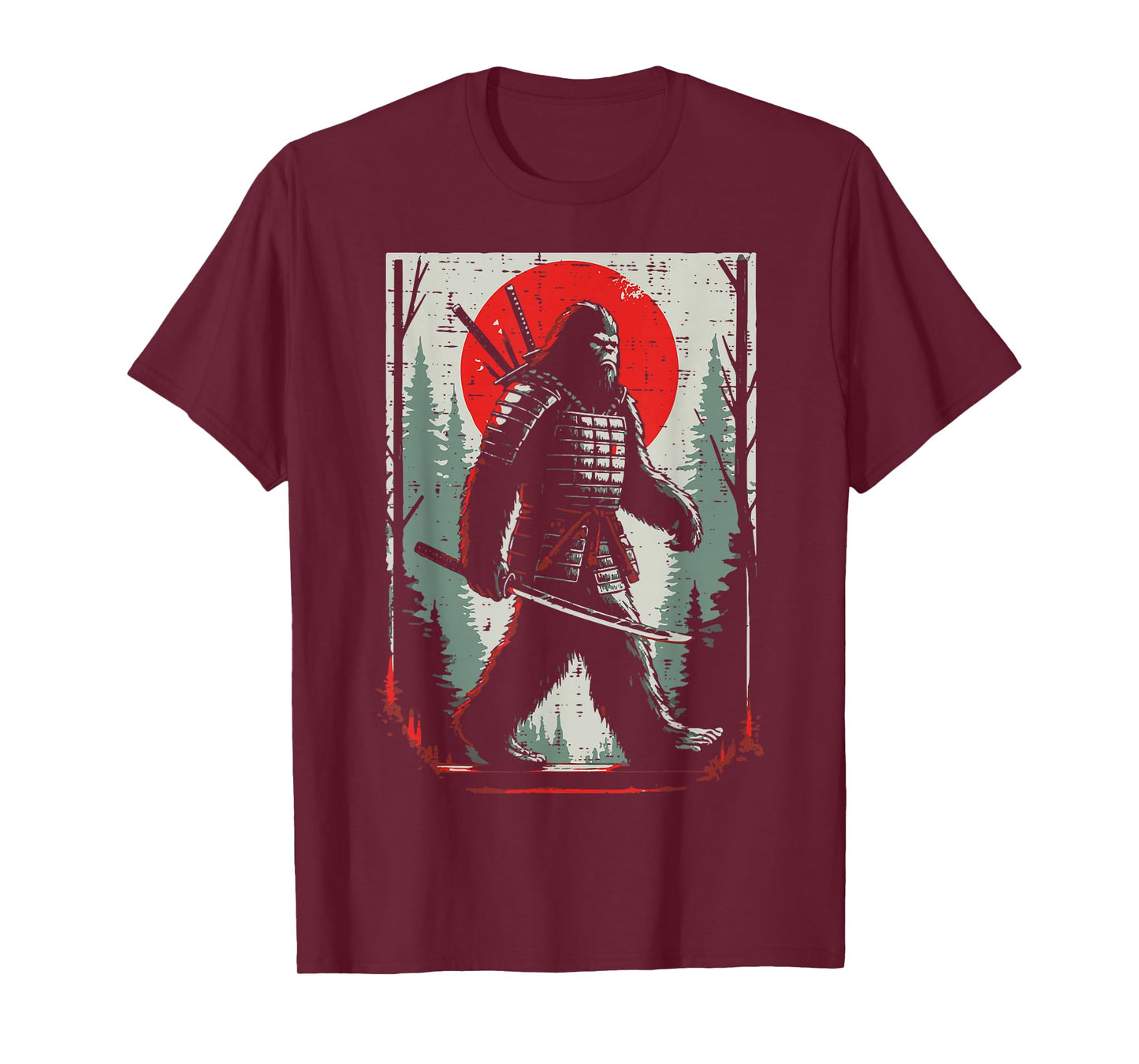 Japanese Bigfoot Samurai Katana Sasquatch Art Men Women Kids T-Shirt
