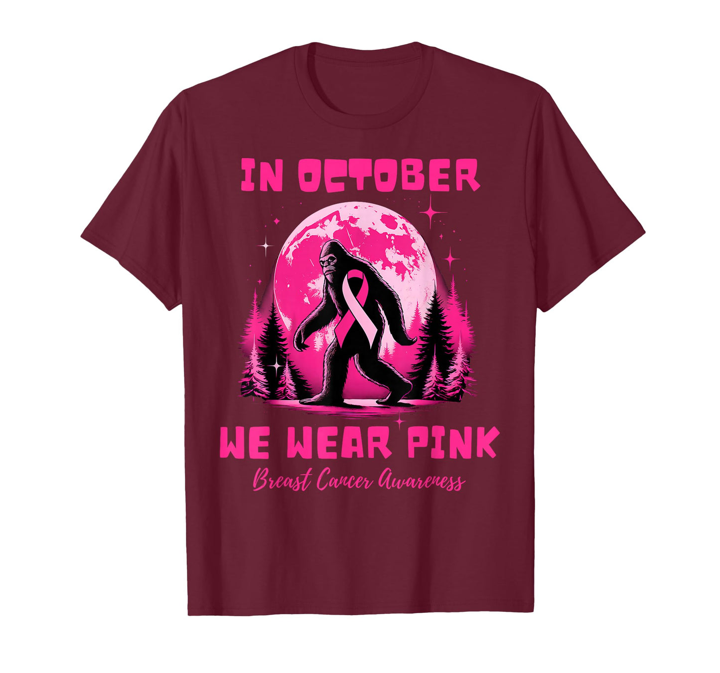 Bigfoot Pink Ribbon Breast Cancer Awareness Month Men Women T-Shirt