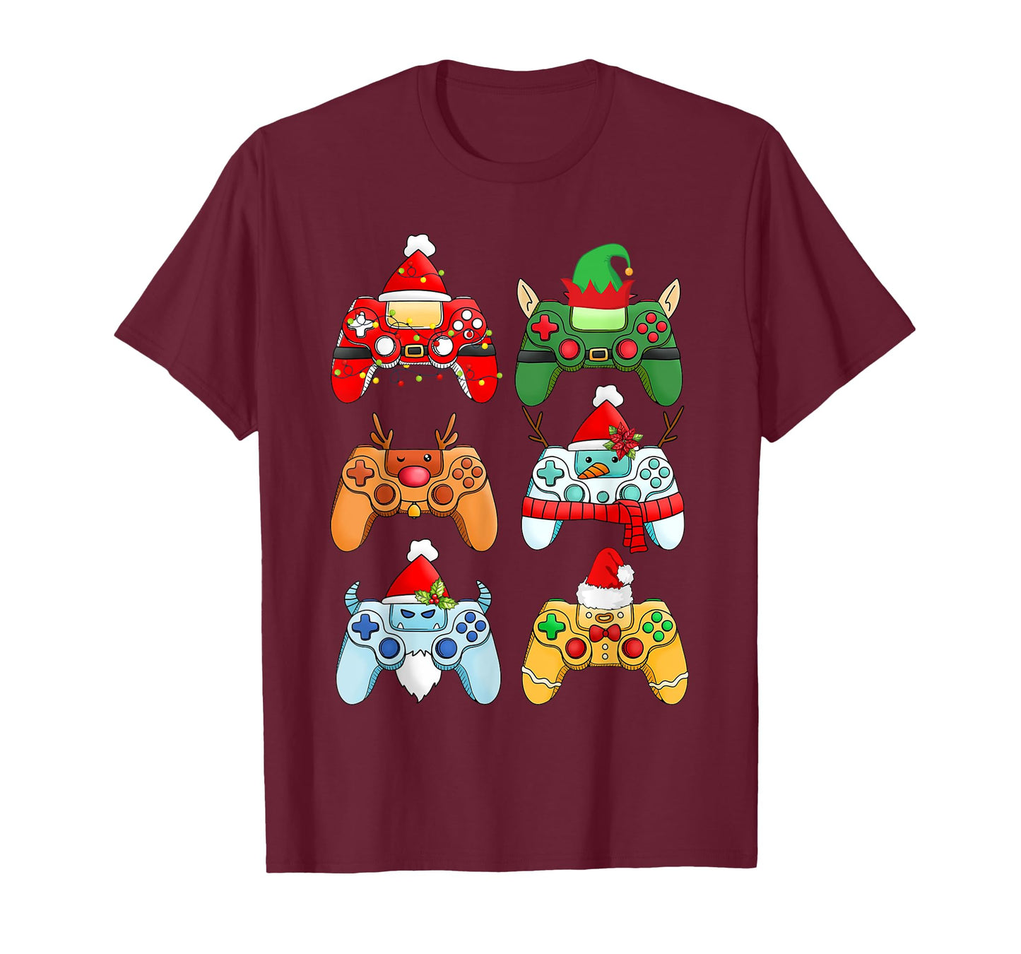 Video Game Christmas Controller Xmas Gamer Santa Hat Boys T-Shirt