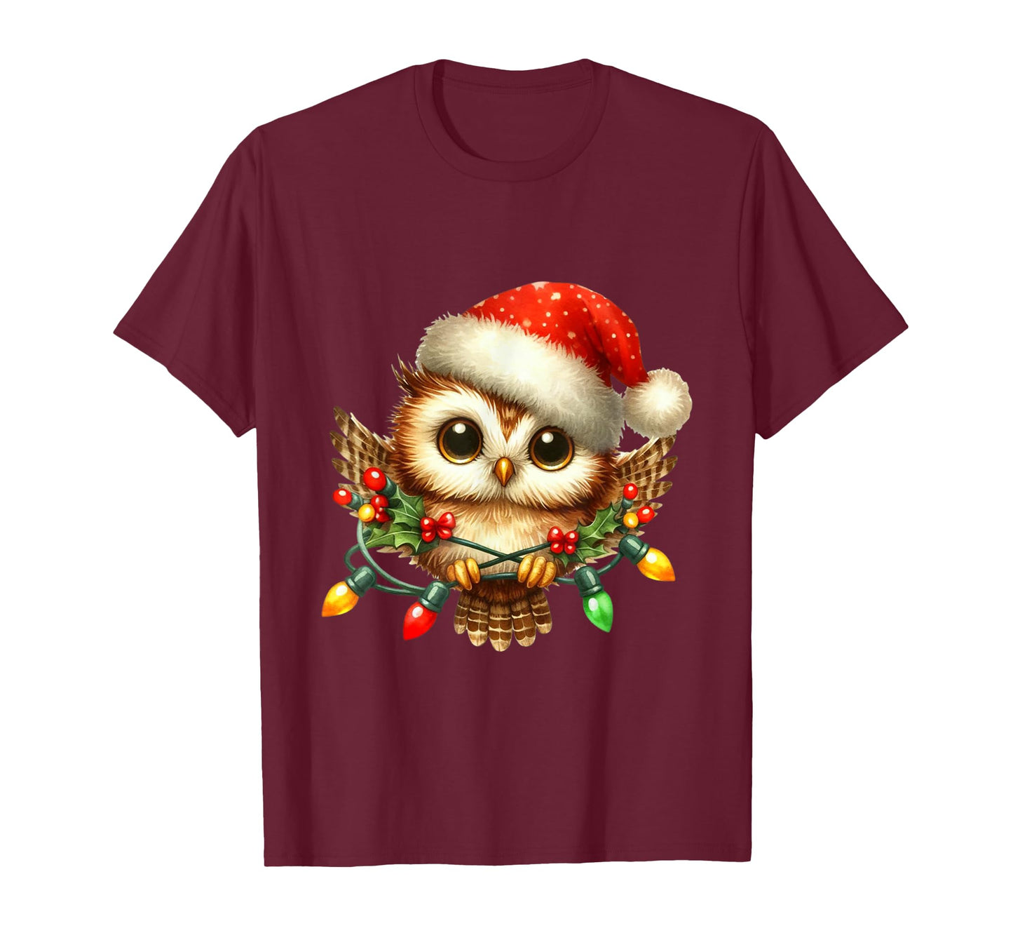 Owl Christmas Lights Santa Hat Xmas Owl Lover T-Shirt
