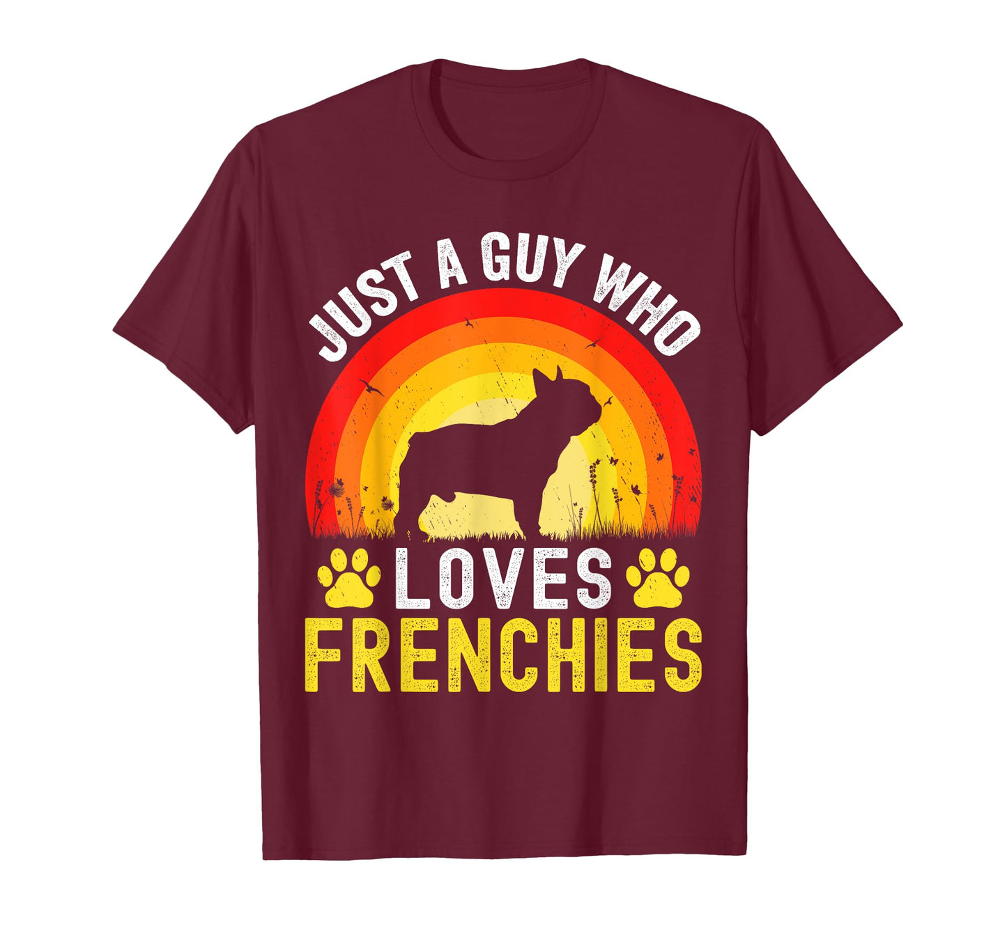 Just A Guy Who Loves Frenchies Retro Vintage Frenchie Dog T-Shirt