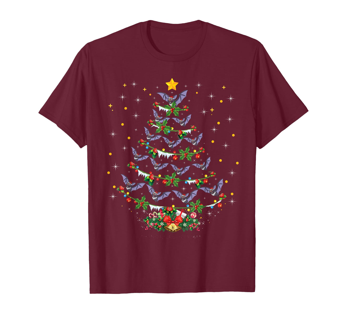 Funny Santa Bat Bird Xmas Gift Bat Christmas Tree T-Shirt