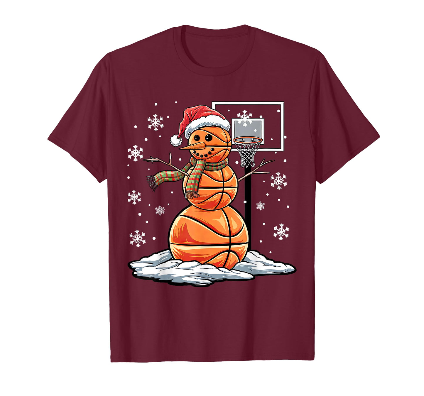 Basketball Snowman Player Santa Hat Christmas Funny T-Shirt