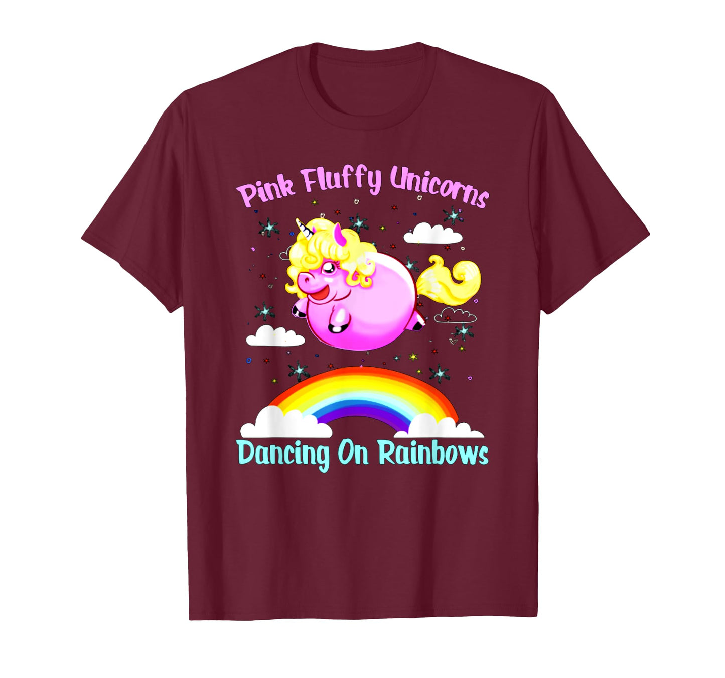 Pink Fluffy Unicorns Dancing On Rainbows T Shirt T-Shirt