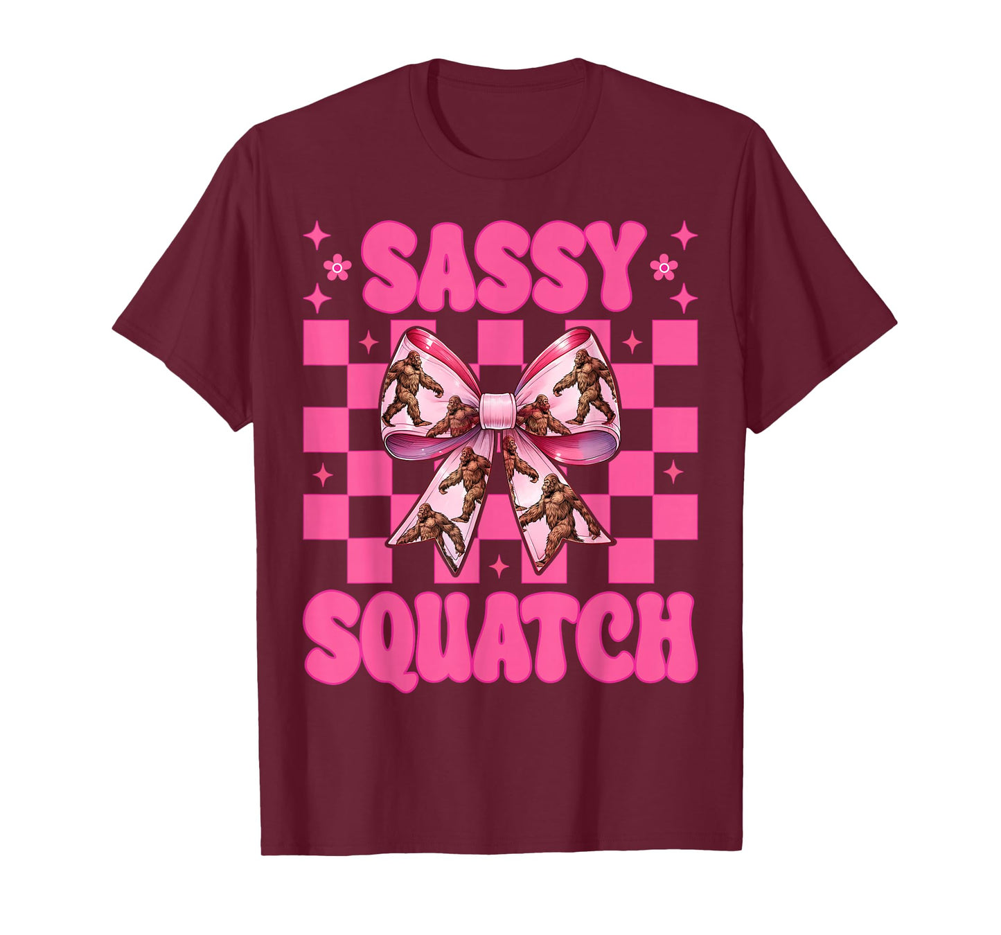 Sassy Squatch Funny Bigfoot Sasquatch Girl Mom Coquette Bow T-Shirt