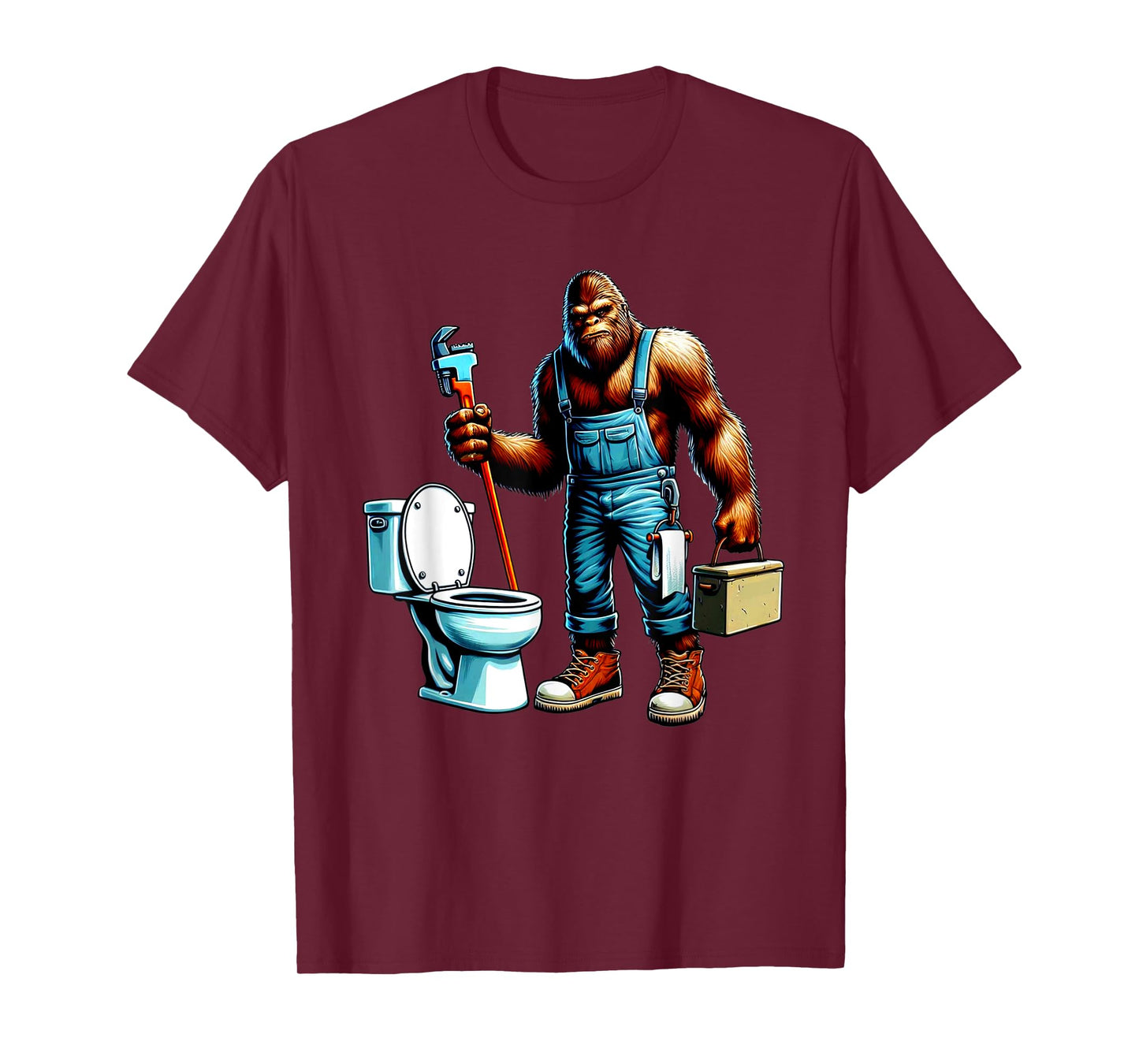 Bigfoot At Work Plumber Plumbing Worker Sasquatch Funny T-Shirt
