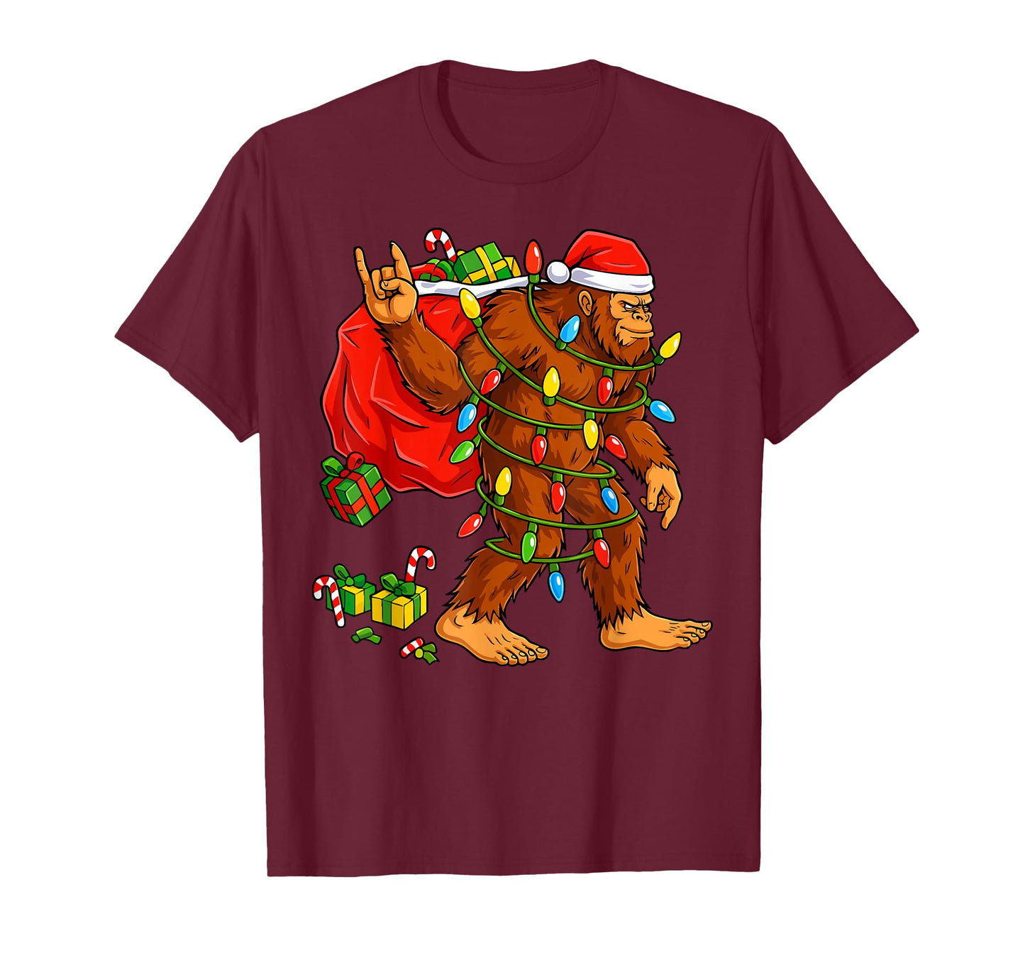 Bigfoot Sasquatch Christmas Lights Sasquax for Men Boys T-Shirt