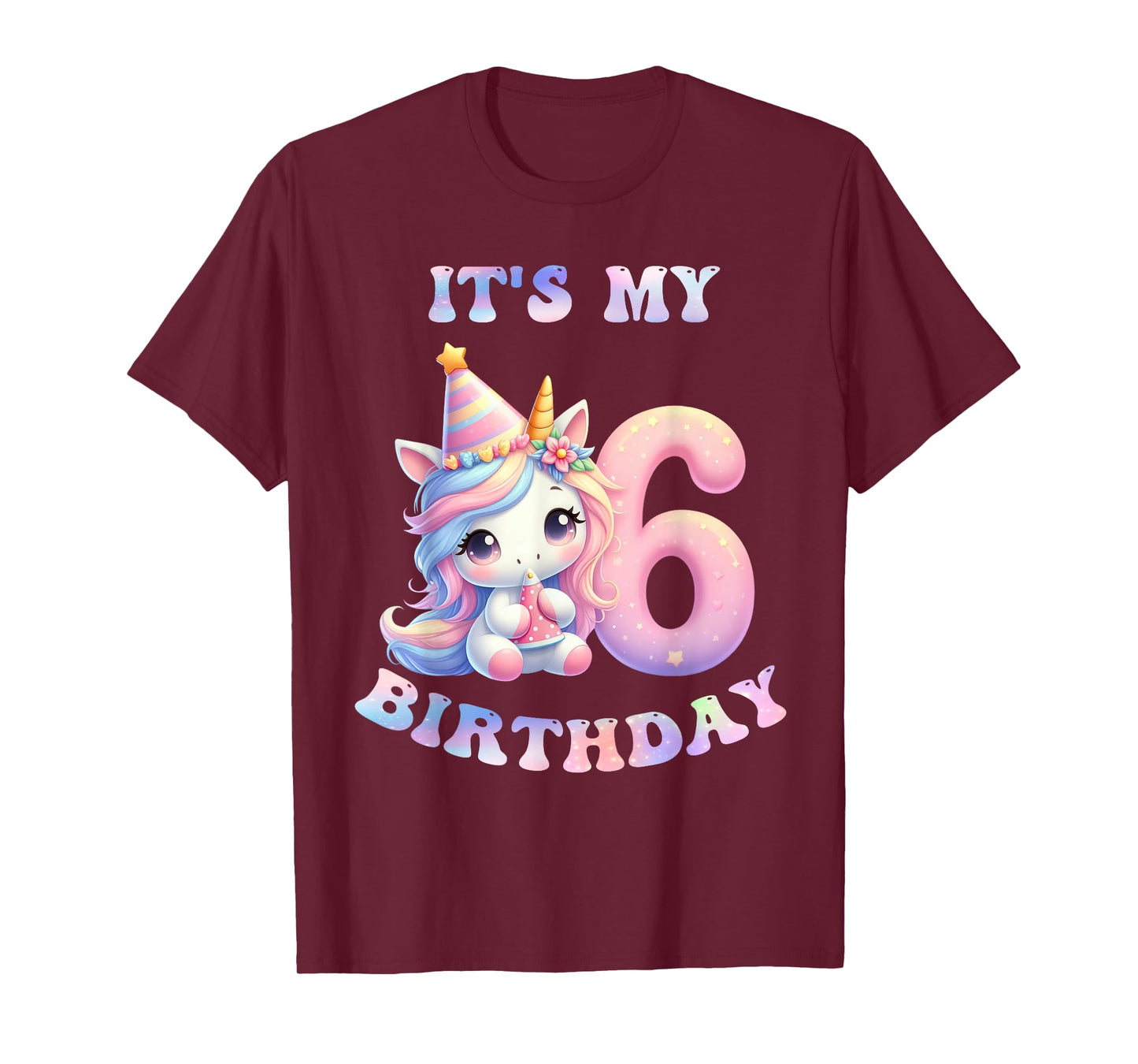 6 Year Old Unicorns Costume For 6th Birthday Girl Party T-Shirt