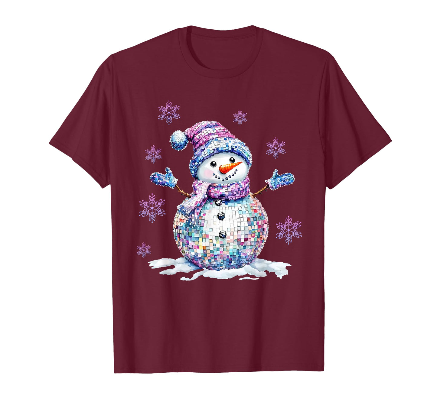 Retro Colorful Disco Snowman Christmas Girly Xmas for Women T-Shirt