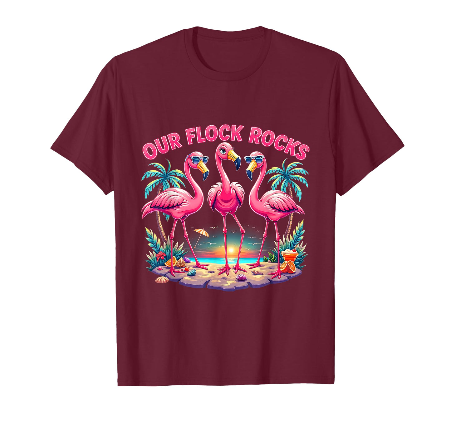 Family Matching Our Flock Rocks Flamingo Summer Vacation T-Shirt