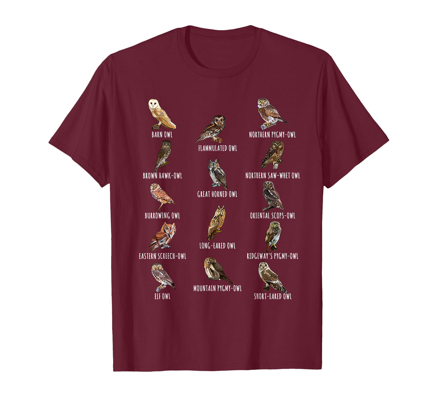 Different Owls Species Biology Types Of Owl Identification T-Shirt